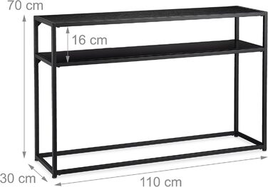 Relaxdays Konsolentisch, 2 Ablagen, Metall & MDF, platzsparend, schmal, 70x110x30 cm, schwarz