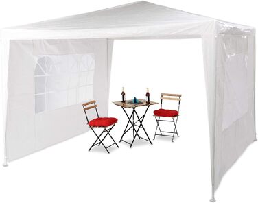 Relaxdays Pavillon 3x3 m, 2 Seitenteile, Metall Gestell, PE Plane, Fenster, Festival Partyzelt, Geschlossen, Weiß