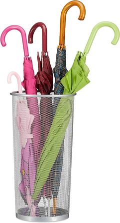 Relaxdays Schirmständer Metall, runder Schirmhalter aus Korbgeflecht, Stockhalter universal, 26cm Ø, 50cm hoch, (Silber)