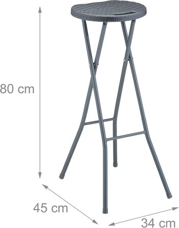 Relaxdays Barhocker 2er Set, Rattan-Optik, klappbar, Kunststoff/Stahl, 80x34x45 cm, grau