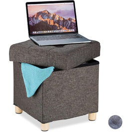 Relaxdays Sitzhocker mit Stauraum, gepolstert, gesteppt, Stoff, 40x38x38 cm, grau (Braun)