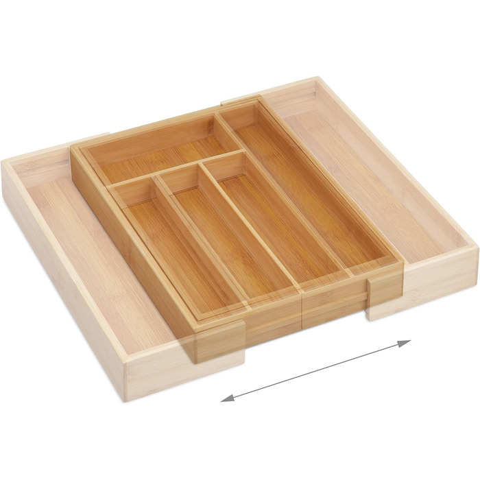 Relaxdays Besteckkasten, ausziehbar, Bambus, 6,5x38x35,5 cm, Natur