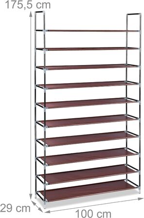 Relaxdays Schuhregal Stoff, HBT: 175,5x100x29 cm, für 50 Paar Schuhe, 10 Etagen, Stecksystem, XXL Schuhgestell, (Bordeaux)