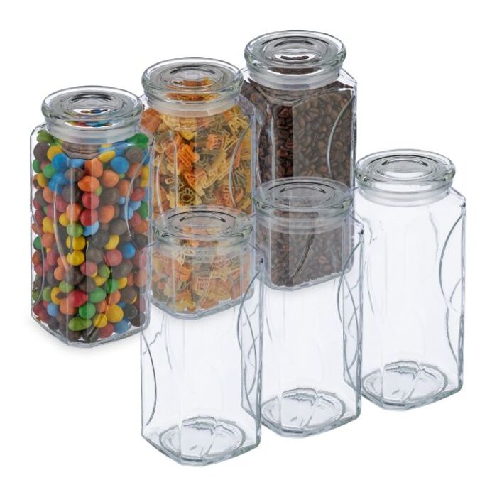Relaxdays 6er Set Vorratsgläser mit Deckel 1300 ml