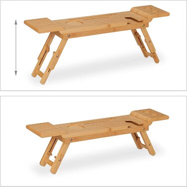 Relaxdays Badewannenablage Bambus, 70cm breit, Badetablett für Glas, Handy, Tablet, Badewannenbrett zum Einhängen, Natur