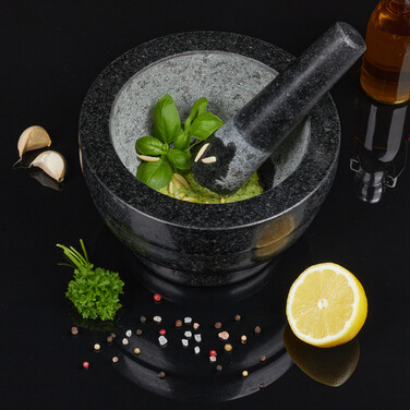 Relaxdays Granit Mörser mit Stößel 20 cm