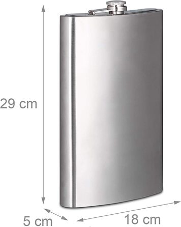 Relaxdays Flachmann XXL aus Edelstahl, Riesen Flachmann mit 1,8l Fassungsvolumen, klassisches Flachmann-Design, silber