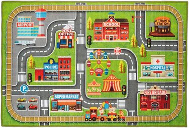 Relaxdays Spielteppich Straße, Stadt-Motiv, rutschfest, Autoteppich für Jungs & Mädchen, Polyester, BxT 150x100 cm, bunt, 1 S