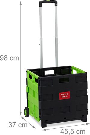 1 x Einkaufstrolley klappbar, Teleskop-Griff, 2 Gummi Rollen, bis 35 kg, Shopping Trolley, Aluminium, ABS, (Grün, Einkaufstrolley klappbar)