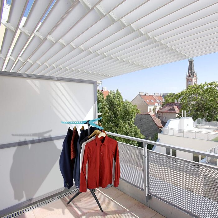 Relaxdays Bügelwäscheständer klappbar, 3 Arme, für Kleiderbügel, Wäscheständer, HxD: 128 x 56,5 cm, silber-türkis