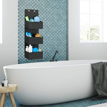 Relaxdays Hängeorganizer Stoff, Türorganizer mit 3 Aufbewahrungskörben, Wandorganizer Bad, PP, HBT: 75x25x15cm, (15 x 25 x 75 cm, Schwarz)