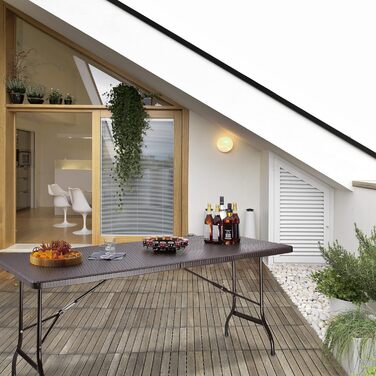 Relaxdays Gartentisch klappbar BASTIAN, groß, Tragegriff, stabiler Campingtisch, H x B x T: 72 x 178 x 74 cm, (Braun)