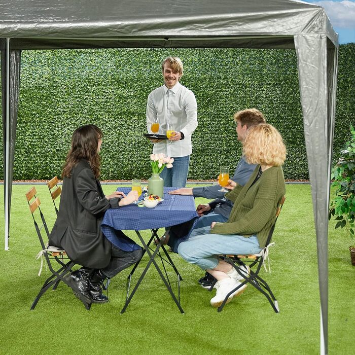 Relaxdays Pavillon, HxBxT: 2,5 x 3 x 3 m, PE & Stahl, wasserdicht, reißfest, Stecksystem, Partyzelt Garten, anthrazit, 1 Stück