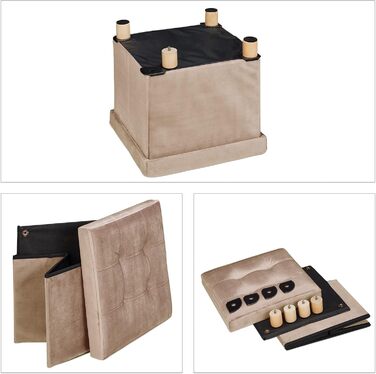 Relaxdays Samthocker mit Stauraum, Tablett, Holzbeine, eckig, 35x38x38 cm, Holz (Creme)