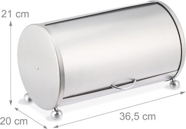 Relaxdays Brotkasten Edelstahl, runde Brotaufbewahrungsbox, 21x36,5x20 cm, Silber