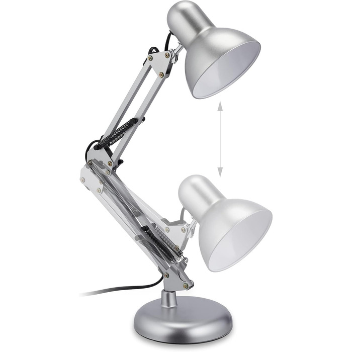 Relaxdays Retro Schreibtischlampe, verstellbar, E27, schwenkbar, Metall, silber, 54x15x25 cm