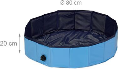 Relaxdays Hundepool, H x D: 20 x 80 cm, faltbar, mit Ablassventil, Hundeplanschbecken zur Abkühlung, PVC & MDF, blau
