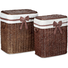 Relaxdays 2er Set Buri Wäschetruhe 67L, stapelbar, mit Wäschesack, atmungsaktiv, rotbraun, 56,5x46,5x33,5 cm