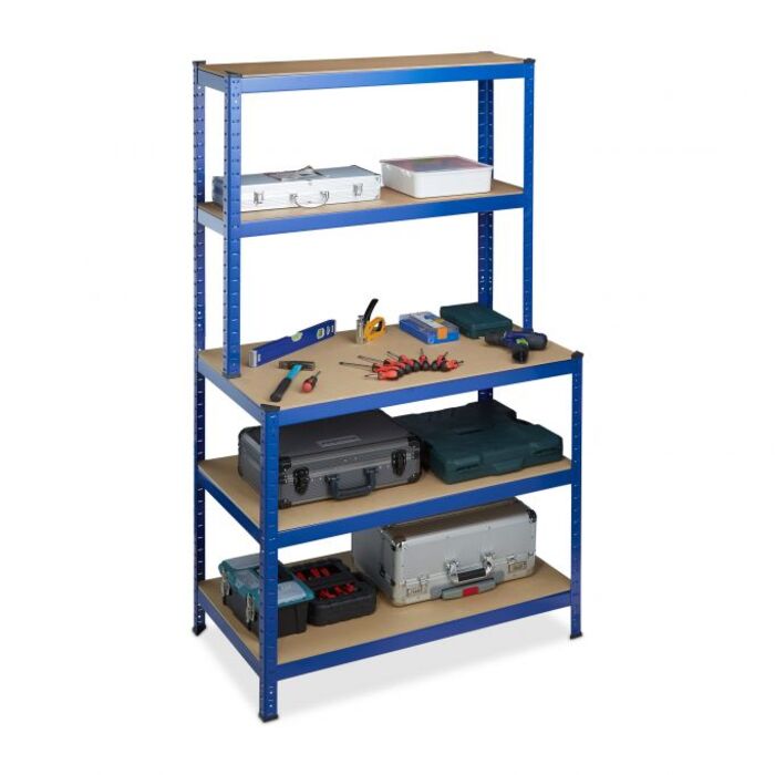 Relaxdays Schwerlastregal mit Werkbank blau