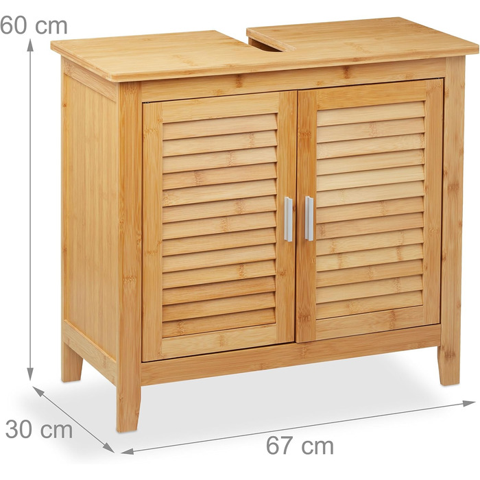 Relaxdays Waschbeckenunterschrank LAMELL, 2 Türen, Bambus & MDF, 60x67x30 cm, natur