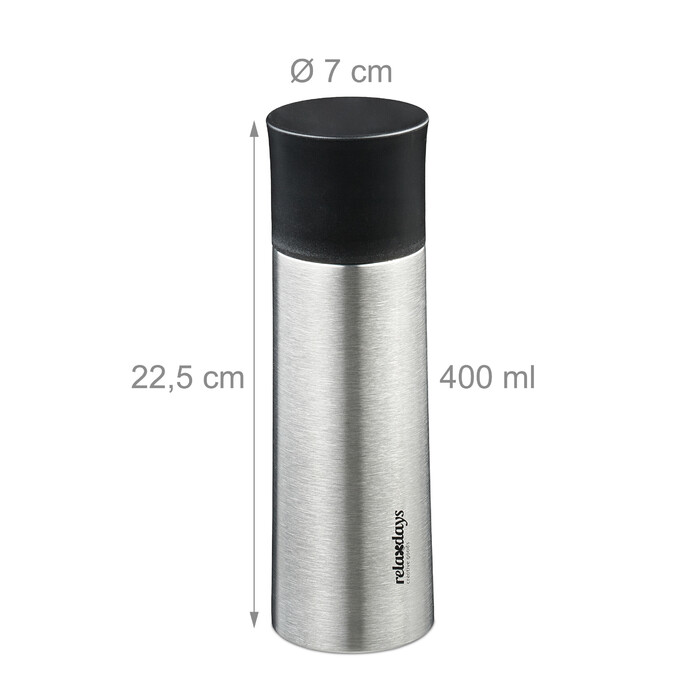 Relaxdays Trinkflasche Edelstahl 400 ml mit Becher