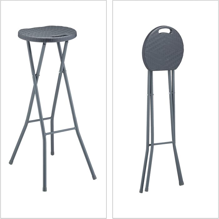 Relaxdays Barhocker 2er Set, Rattan-Optik, klappbar, Kunststoff/Stahl, 80x34x45 cm, grau
