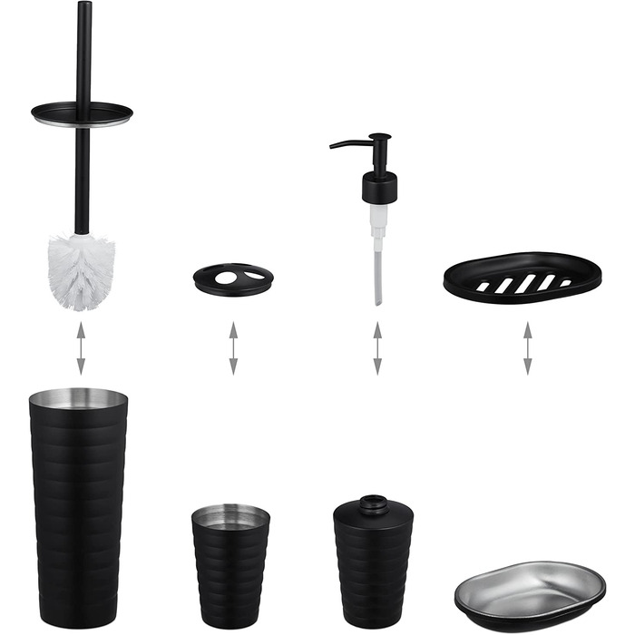 Relaxdays Badezimmer Set, 5-teilig, Badaccessoires Edelstahl matt, komplette Badezimmerausstattung, modern, schwarz 10038861