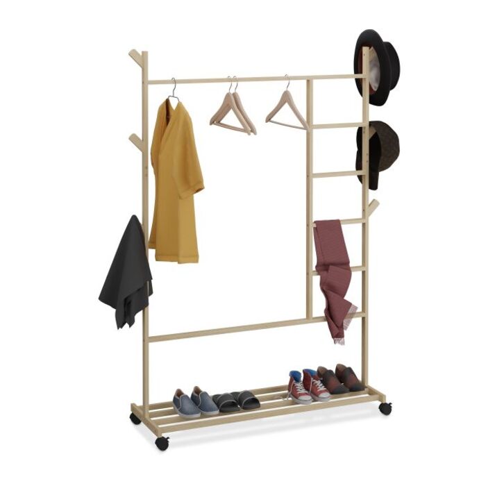 Relaxdays Kleiderständer Bambus rollbar