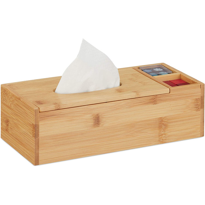 Relaxdays Tuchspender, Bad & Büro, 2 Fächer, modern, Bambus Organizer, HBT 9x30,5x14,5cm, Natur, 1 Stück, Hellbraun