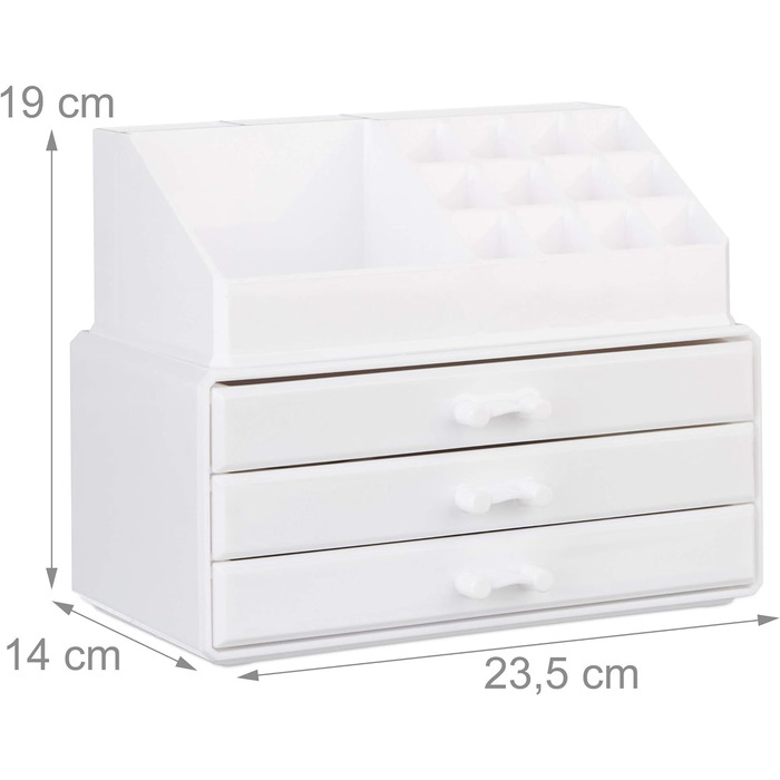 Relaxdays 2 x Make Up Organizer klein, 2-teilige Schminkaufbewahrung mit 3 Schubladen, stapelbares Kosmetikregal, weiß