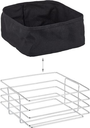 Relaxdays Brotkorb Metall, Stoffeinsatz, modern, Edelstahl, HBT 10,5x23x23 cm, schwarz