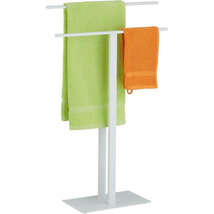 Relaxdays 2-armiger Metall-Handtuchständer, HxBxT: 82x50x19 cm, Herrendiener T-Design, weiß