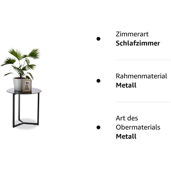 Relaxdays Schwarz Runder Beistelltisch aus Glas und Metall, dekorativer Loungetisch, HxBxT: 51 x 50 x 50 cm, in edlem, Standard