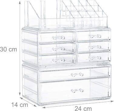 Relaxdays 1 x Make Up Organizer mit Schubladen, stapelbarer Schmuckkasten für Make Up, Acryl Schminkaufbewahrung, transparent 1 Transparent 1 Stück