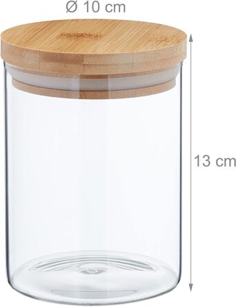 Relaxdays Vorratsgläser, 3er Set, Glas, 650 ml, luftdicht, transparent/natur