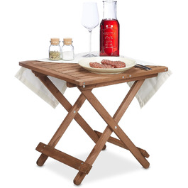 Relaxdays Klapptisch aus Holz, 50x50x50 cm, braun, für Wohnzimmer, Balkon & Terrasse, tragbar, stabil