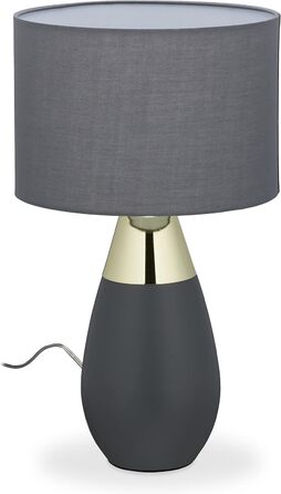 Relaxdays Nachttischlampe Touch dimmbar, 3 Stufen, E14, HxD: 48,5 x 28 cm, modern, Touch Lampe mit Schirm, (Grau/Gold)