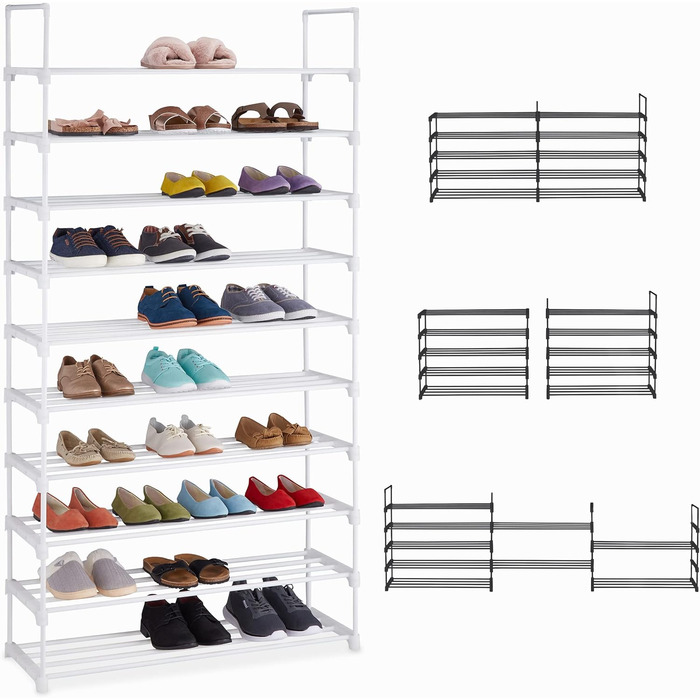 Relaxdays Schuhregal, 10 Ebenen, modular, 175,5x93x30,5cm, Metall, weiß
