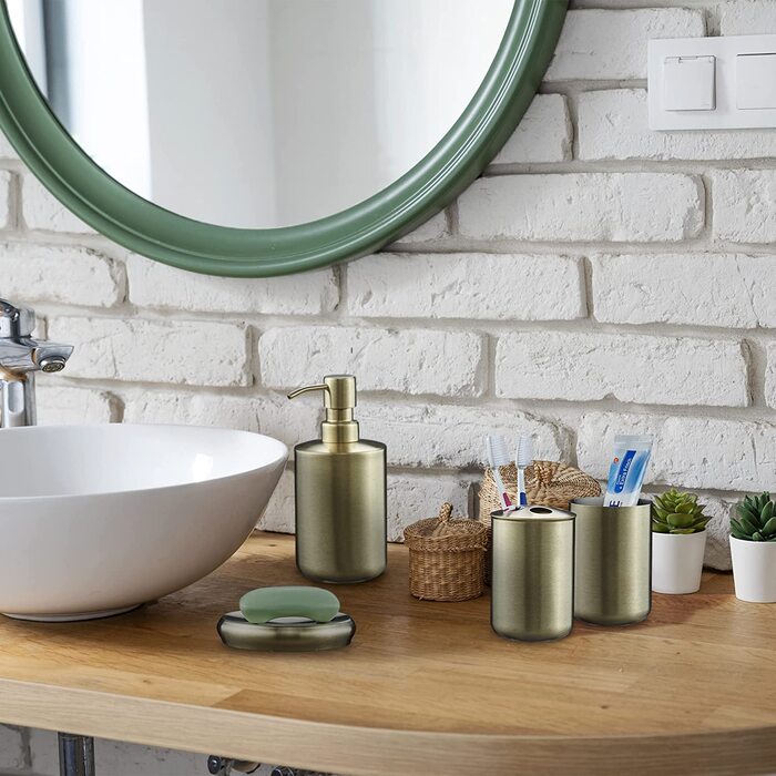 Relaxdays Badezimmer Set, 5-teilig, Badaccessoires Edelstahl gebürstet, komplette Badezimmerausstattung, modern, Gold, 100388