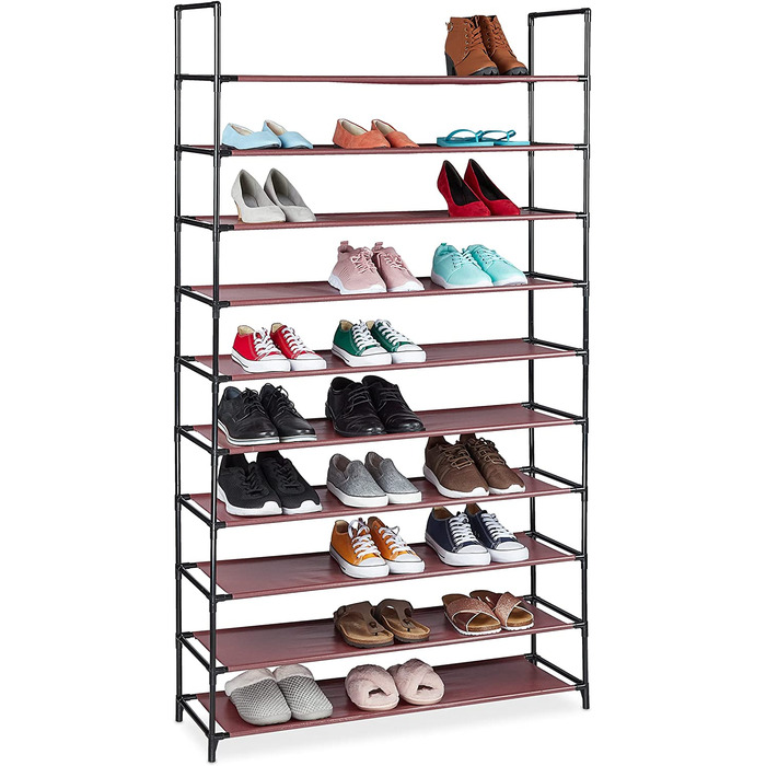 Relaxdays XXL Schuhregal Stecksystem, 10 Ebenen, für 50 Paar Schuhe, Stoff Schuhständer HBT 176,5x99x29,5 cm, (Bordeaux)