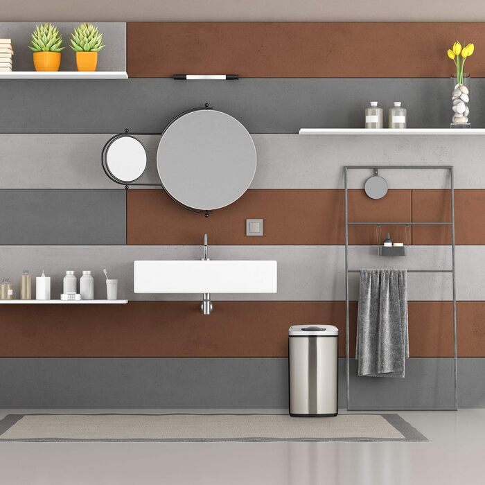 Relaxdays Sensor Mülleimer 12l, eckiger Abfalleimer mit Deckel & Inneneimer, Küche & Bad, Automatik Mülleimer, (Gold)