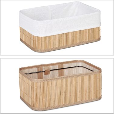 Relaxdays Aufbewahrungskorb 3er Set, Stoffbezug, Bambus, rechteckig, Bad, Accessoires, Spielzeug, Allzweckkorb, natur
