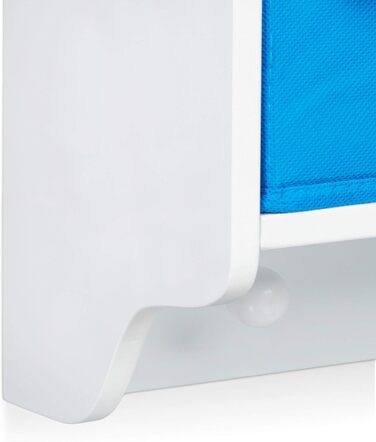 Relaxdays Kinder Wandregal ALBUS, Wandgarderobe mit 4 Kleiderhaken, Kinderregal mit 4 bunte Faltboxen, HBT: ca. 28 x 61 x 16 cm, weiß 16 x 61 x 28 cm