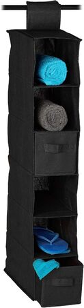 Relaxdays Hängeregal Stoff, 6 Fächer, 2 Schübe, für Kleiderschrank, HBT: ca. 82x14,5x30 cm, schwarz