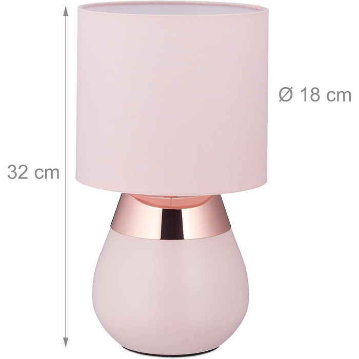 Relaxdays Nachttischlampe mit Touch, Tischlampe Wohn- & Schlafzimmer, Stoffschirm, E14, HxD: 32x18 cm, Touchlampe, rosa