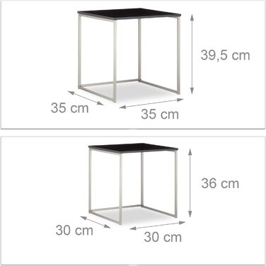 Relaxdays, schwarz/Silber Beistelltisch quadratisch 3er Set, Mattes Stahlgestell, Satztische, MDF, HxBxT: 42x40x40 cm