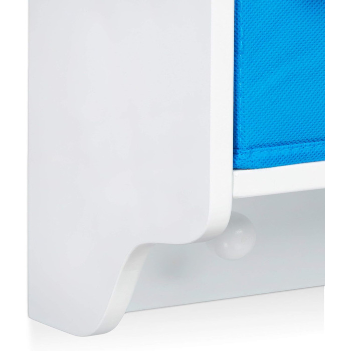 Relaxdays Kinder Wandregal ALBUS, Wandgarderobe mit 4 Kleiderhaken, Kinderregal mit 4 bunte Faltboxen, HBT: ca. 28 x 61 x 16 cm, weiß 16 x 61 x 28 cm