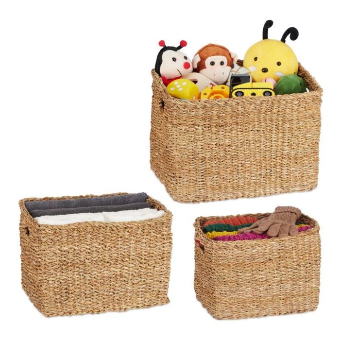 Relaxdays 3tlg. Aufbewahrungskorb Set aus Seegras