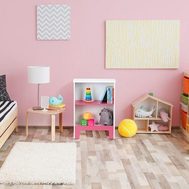 Relaxdays Kinderregal, 2 Fächer, 66x48x24 cm, für Bücher & Spielsachen, weiß/rosa