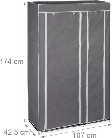 Relaxdays 1 x Stoffschrank, mit Kleiderstange & 5 Fächern, HBT: 174 x 107 x 42,5 cm, Stabiler Faltschrank mit Bezug, grau